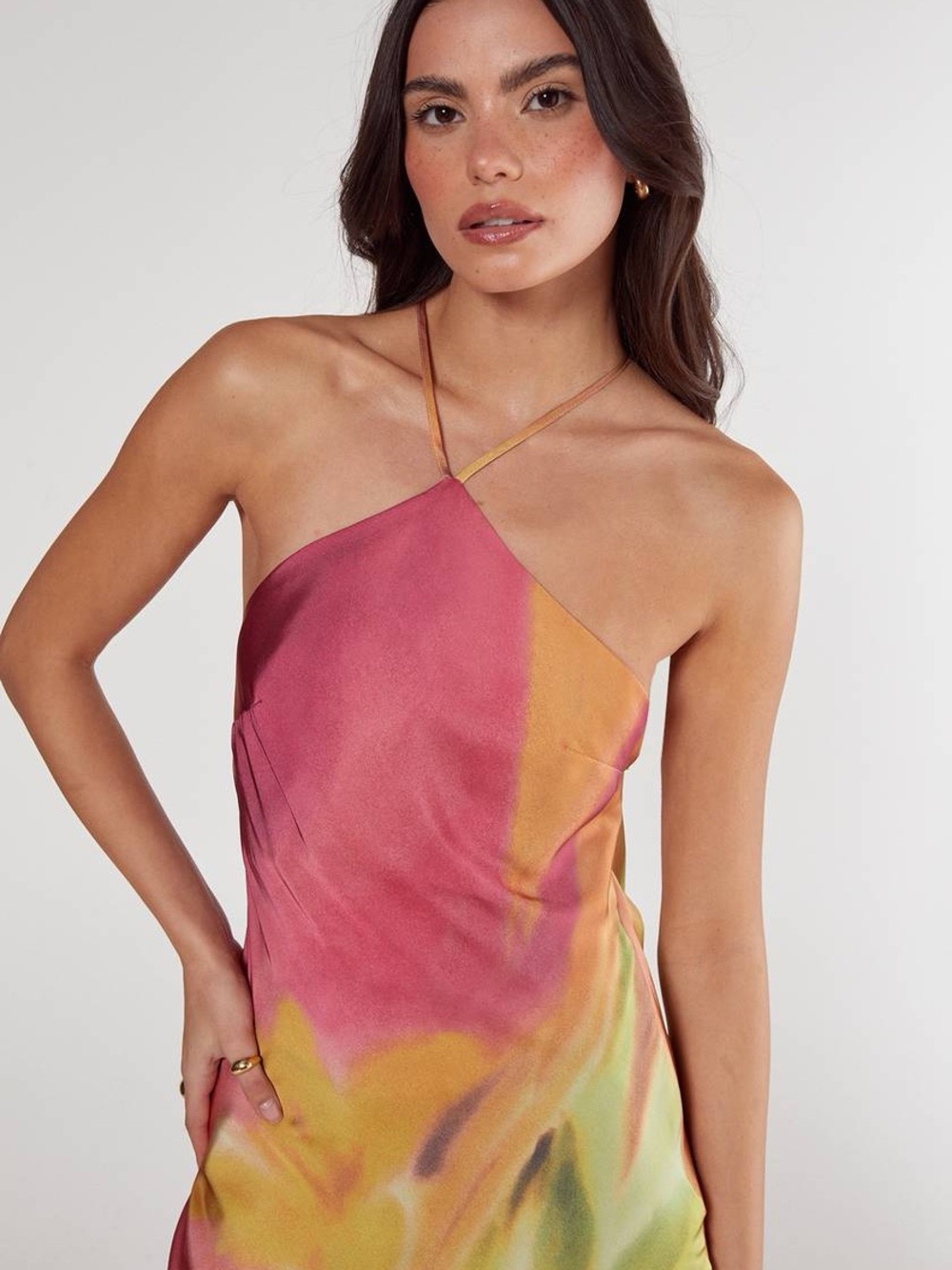 Nasty Gal Satin Floral Ombre Halter Cowl Back Maxi Dress | US 4 - Picture 3 of 7